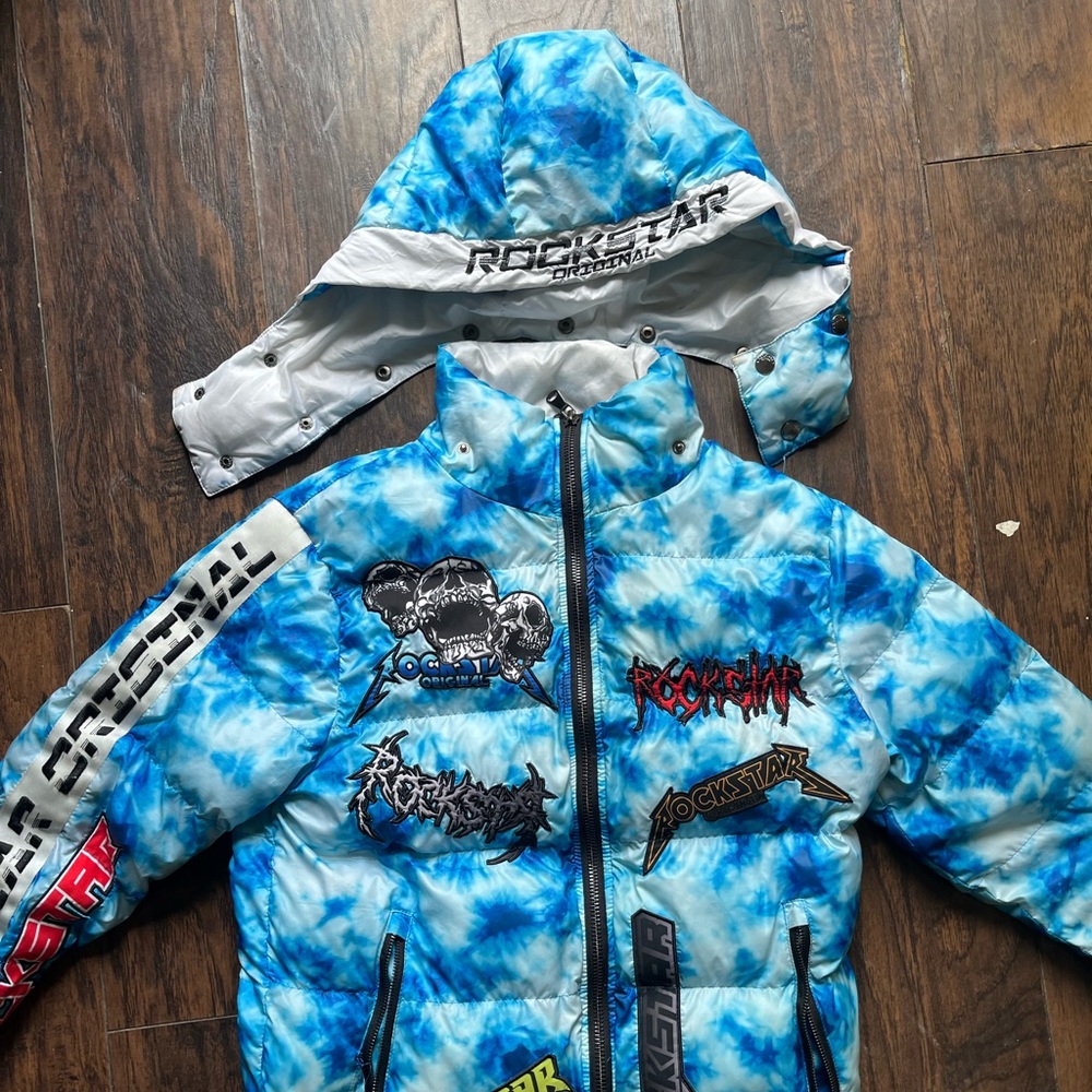 Rockstar Blue and White Puffer Jacket Authentic